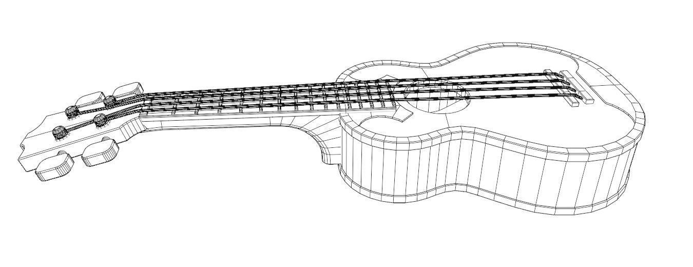 Game Asset Ukulele Guitar Low-poly 3D model_7