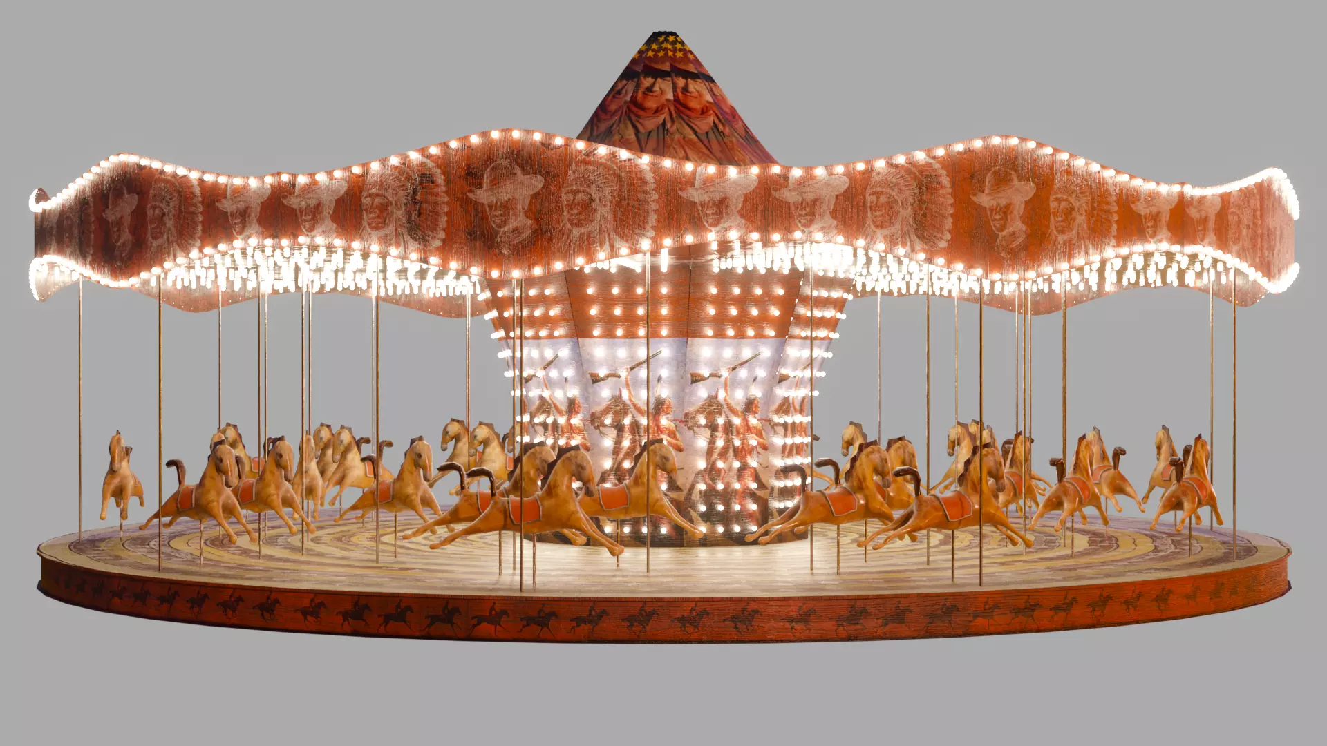 Circus Carousel with Horses Low-poly 3D model