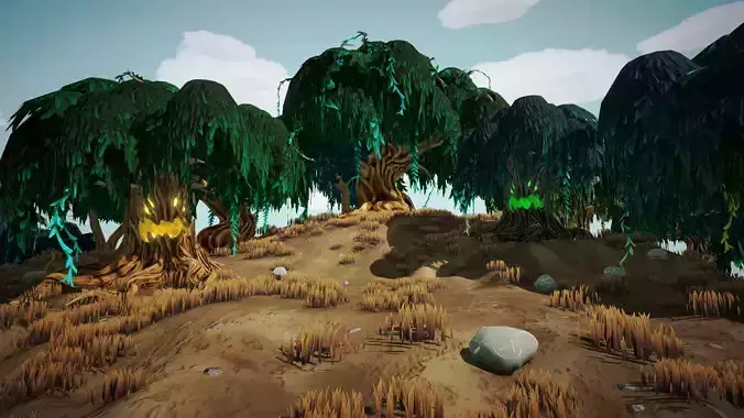 Stylized Spooky Willow Tree Set Low-poly 3D model