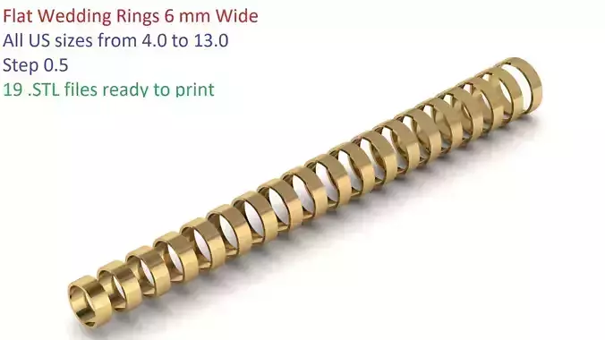 Flat Profile Wedding Rings 6 mm Wide US SIZES