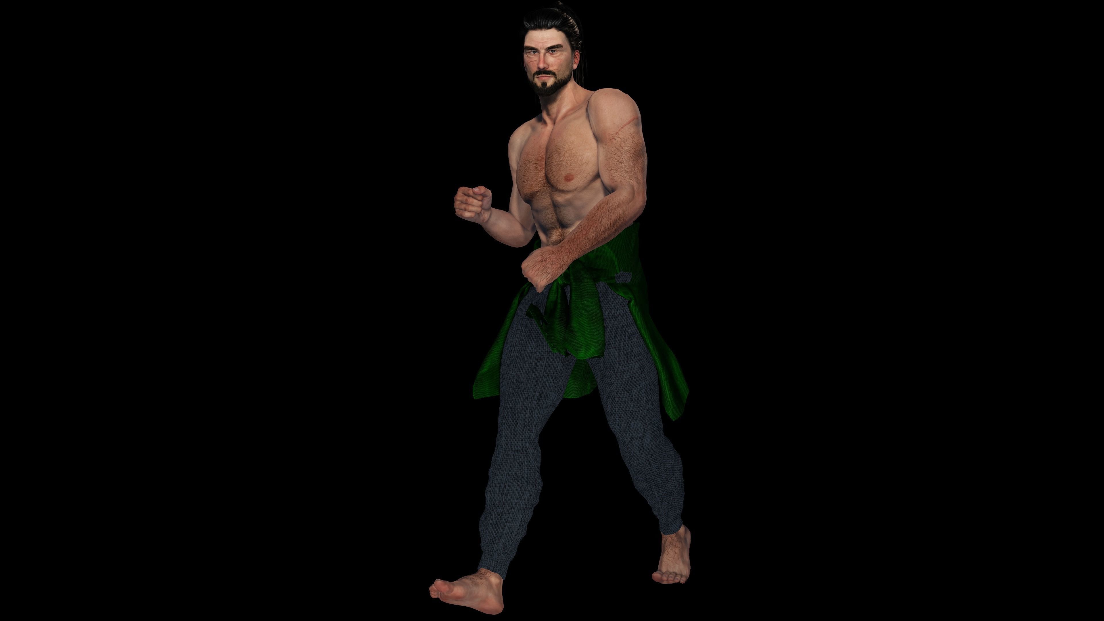 Realistic 3D Samurai Warrior Character Man for Blender Autodesk 3D model_11