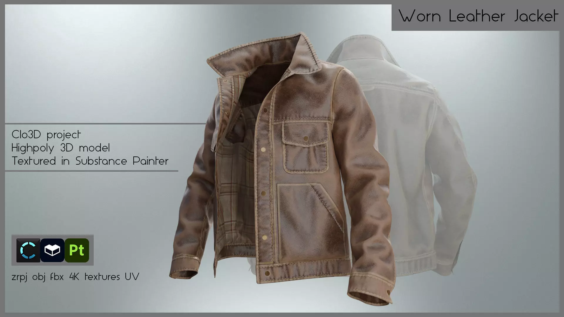 WORN LEATHER JACKET 3D model_0