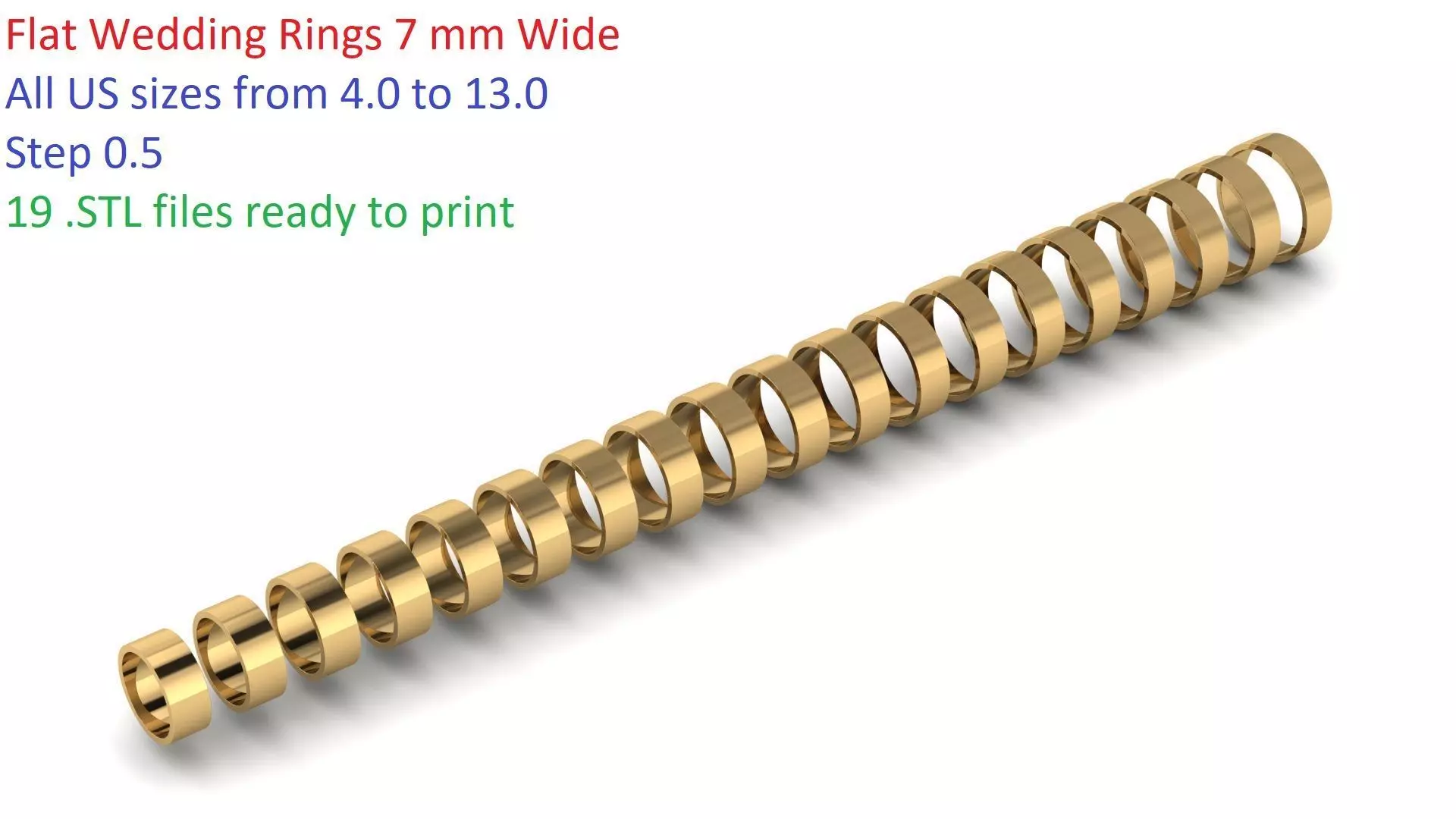 Flat Profile Wedding Rings 7 mm Wide US SIZES 3D print model