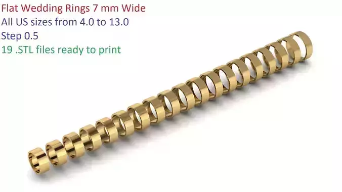 Flat Profile Wedding Rings 7 mm Wide US SIZES