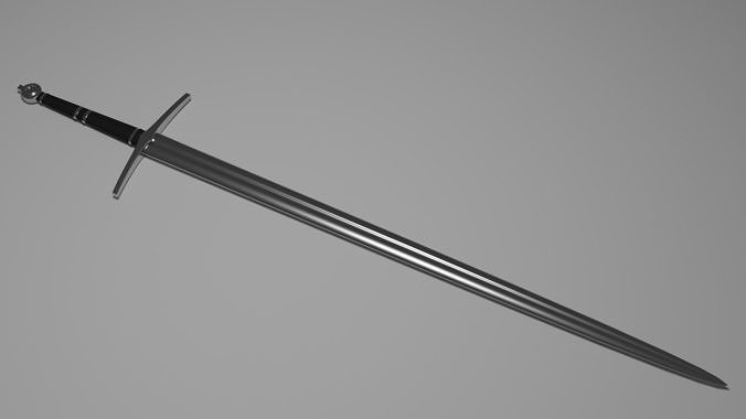 Silver Longsword with black handle 3D model