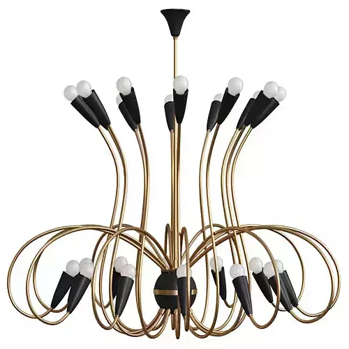 Large   Modernist Black Spider 24-Light German Chandelier