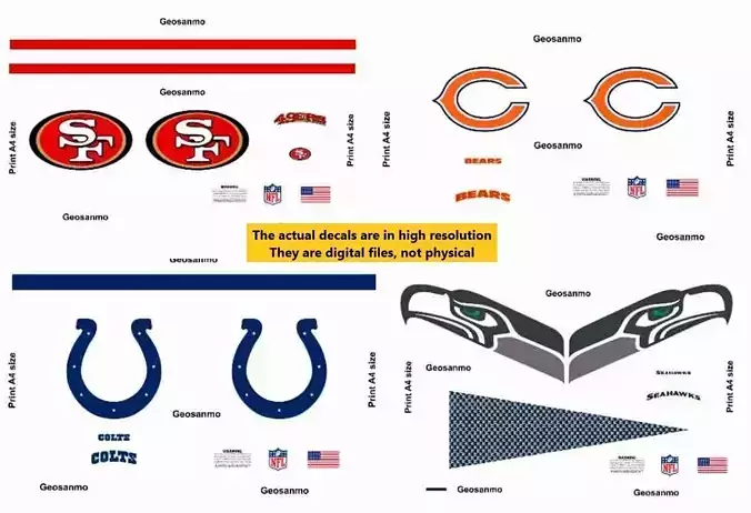 Printable High Resolution NFL Helmet Decals Pack 3 3D print model