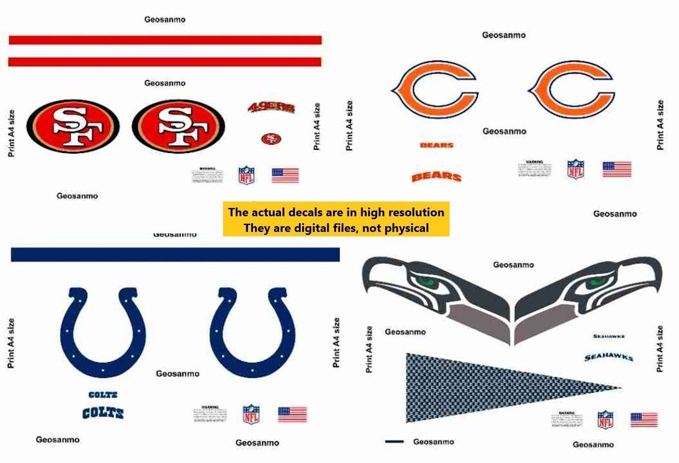 Printable High Resolution NFL Helmet Decals Pack 3 3D model 3D ...