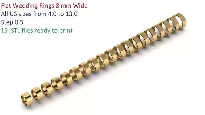 Flat Profile Wedding Rings 8 mm Wide US SIZES