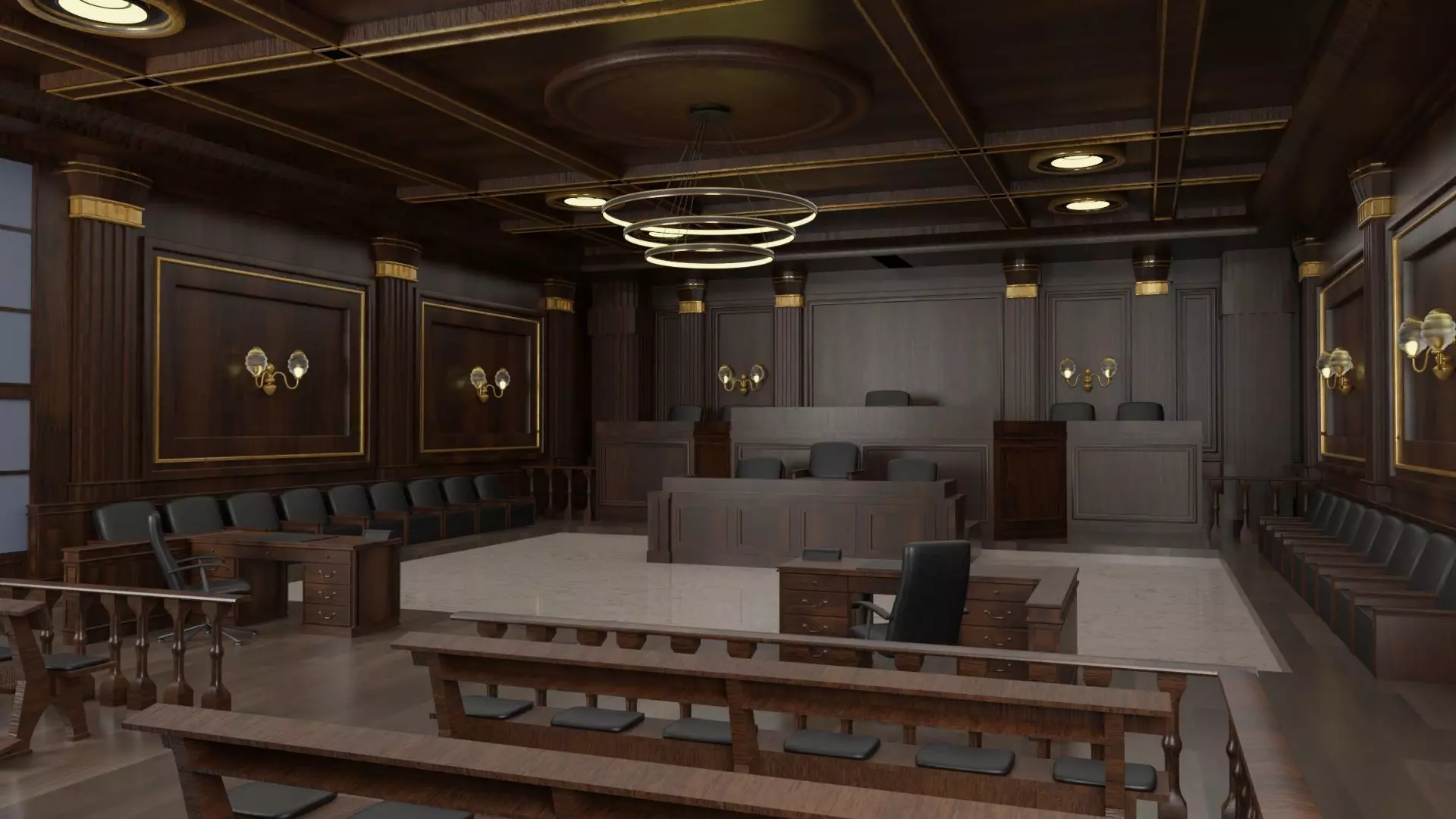 Courtroom Low-poly 3D model_0