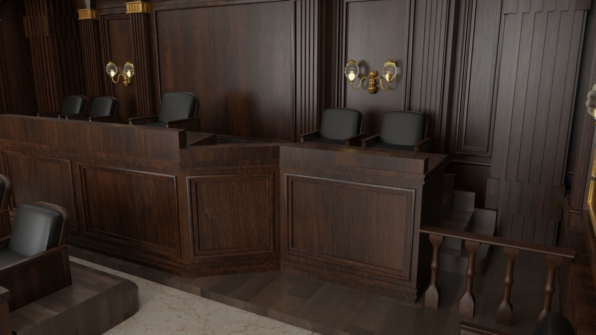Courtroom Low-poly 3D model_9