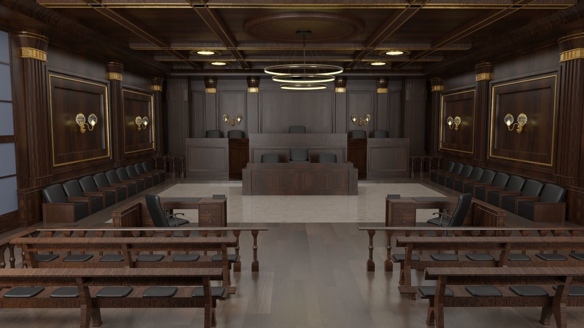 Courtroom Low-poly 3D model_1