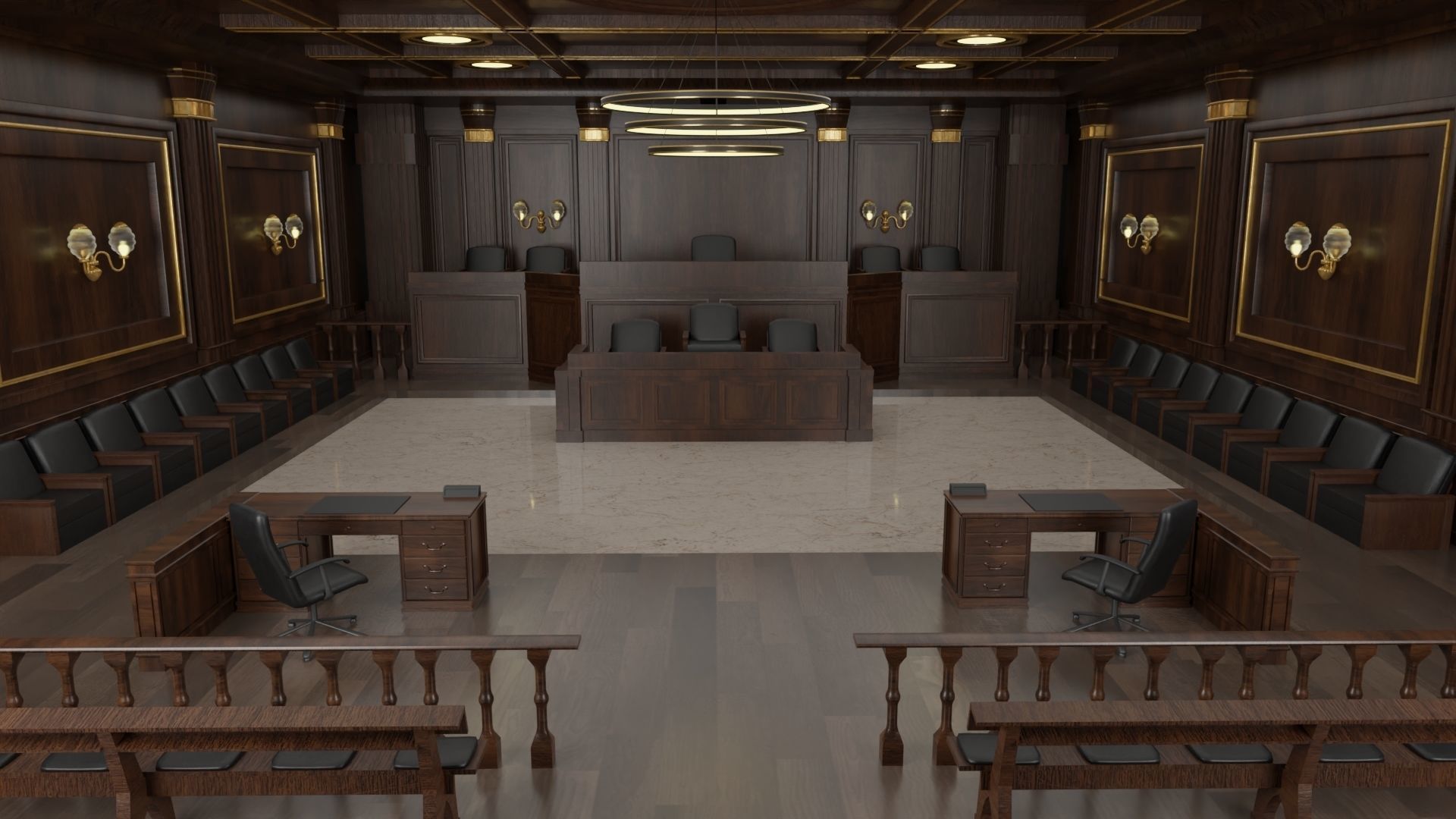 Courtroom Low-poly 3D model_3