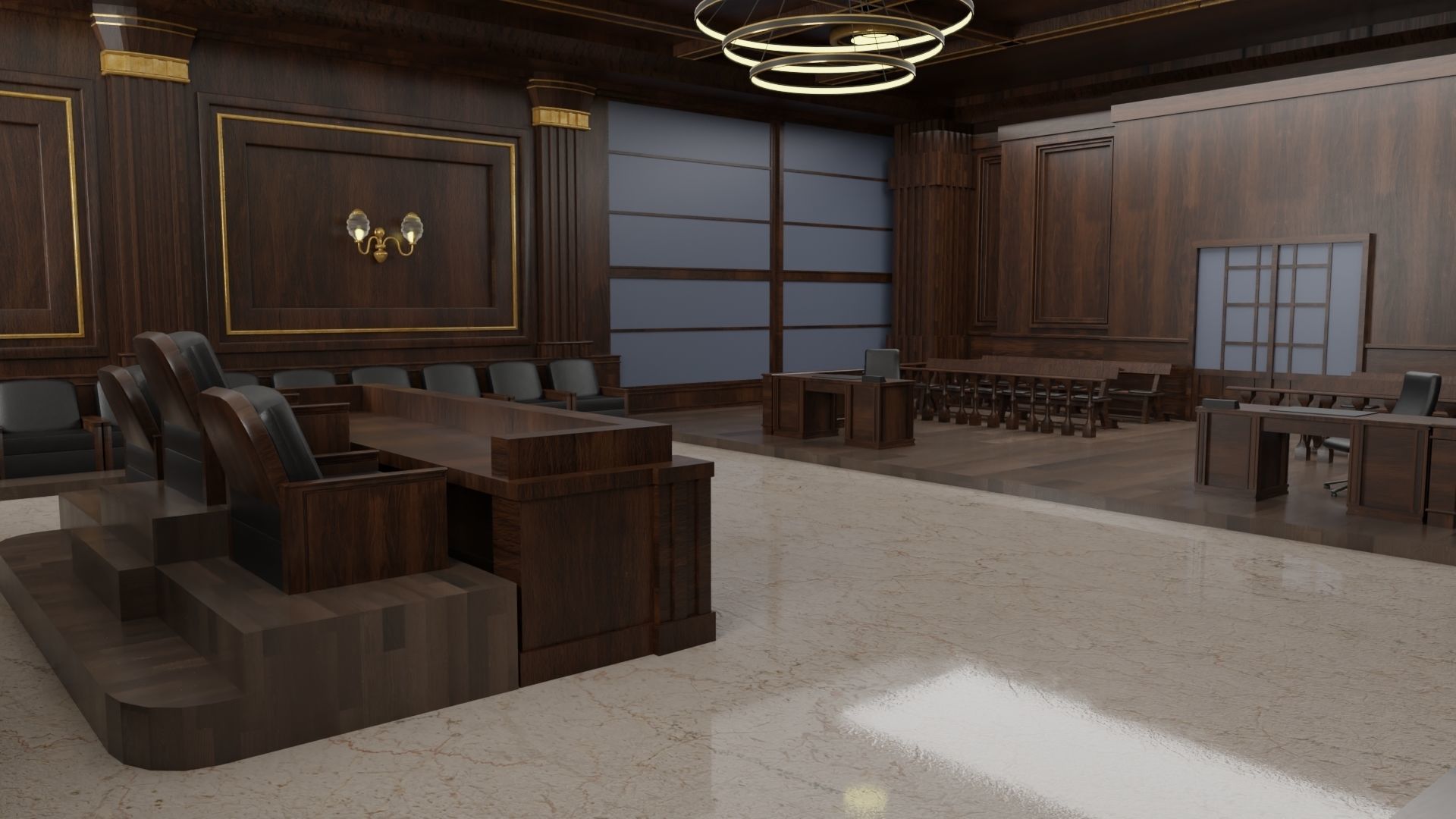 Courtroom Low-poly 3D model_6