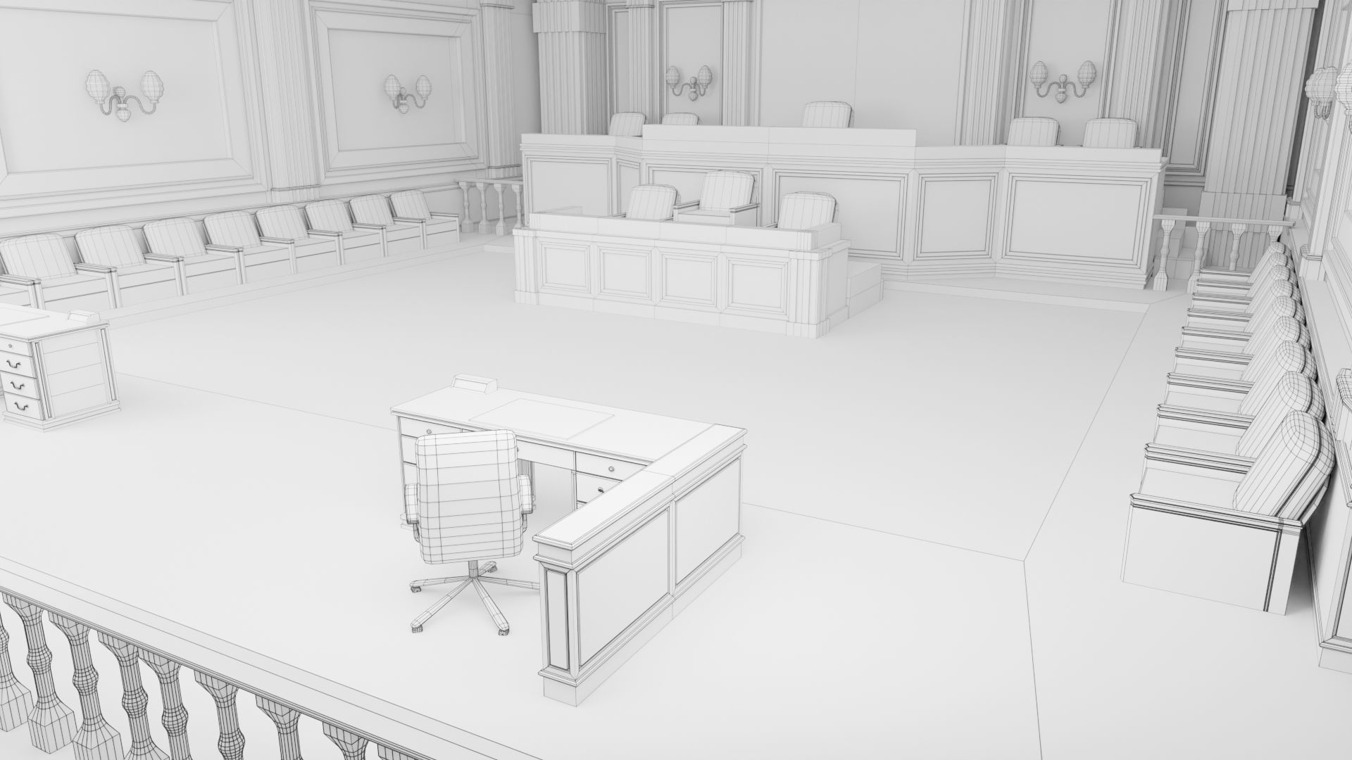 Courtroom Low-poly 3D model_12