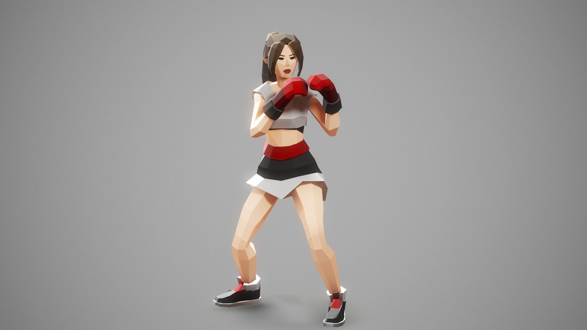 BOXER GIRL - GAME READY LOW POLY STYLE FEMALE CHARACTER Low-poly 3D model_2