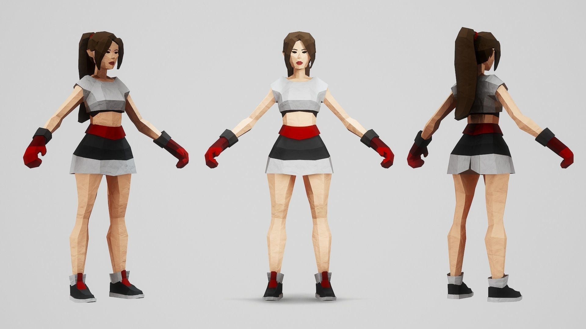 BOXER GIRL - GAME READY LOW POLY STYLE FEMALE CHARACTER Low-poly 3D model_3
