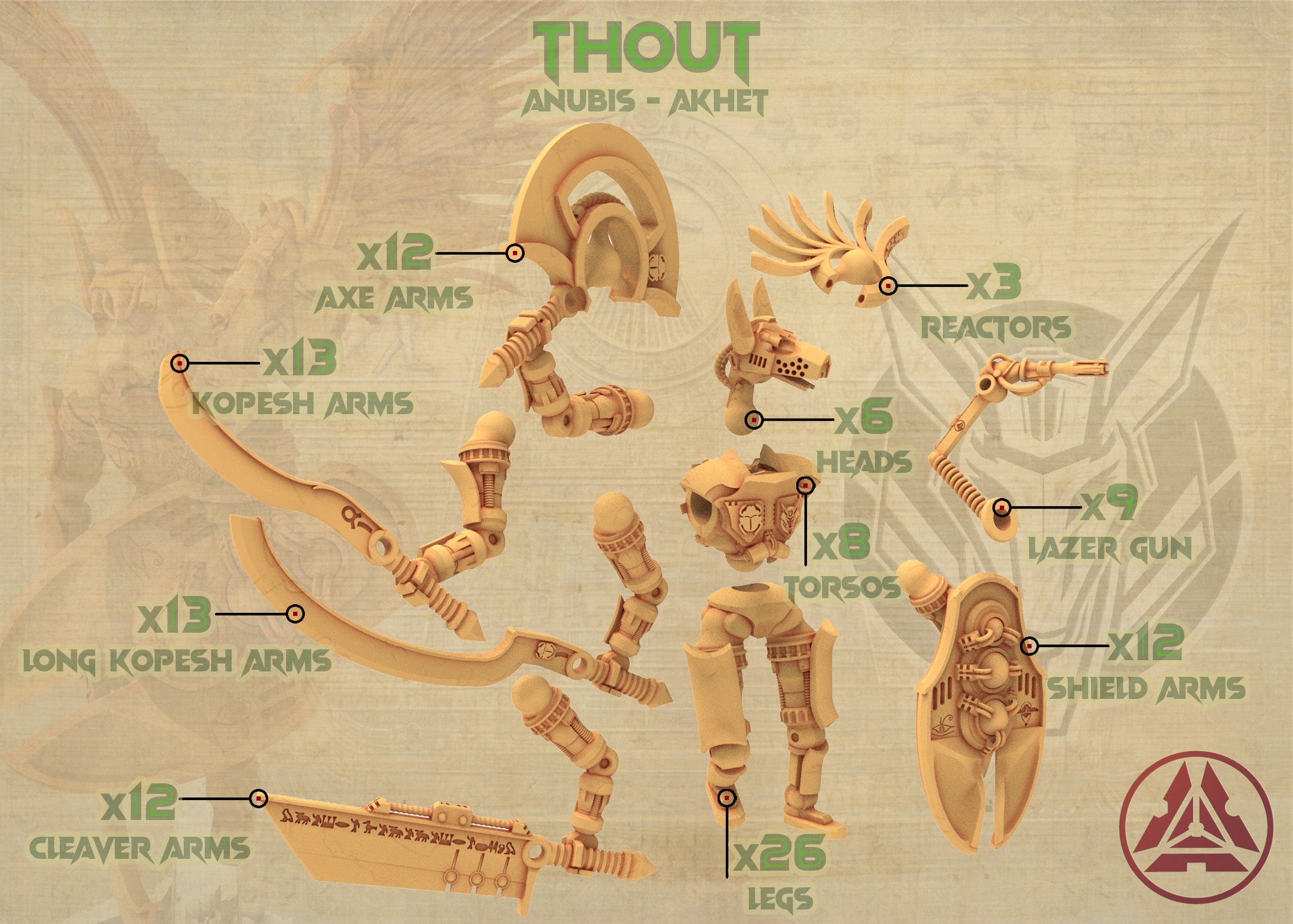 Anubis Akhet Thout Assault Battle Drone modular miniatures  3D print model_1