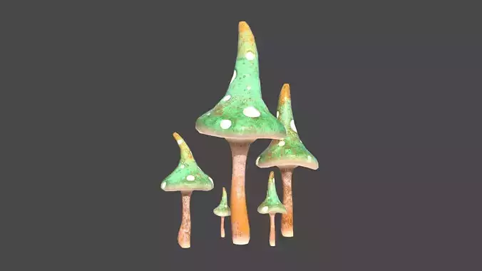 Fantasy Mushroom G09 Green Orange - Scene Backdrop Design Low-poly 3D model