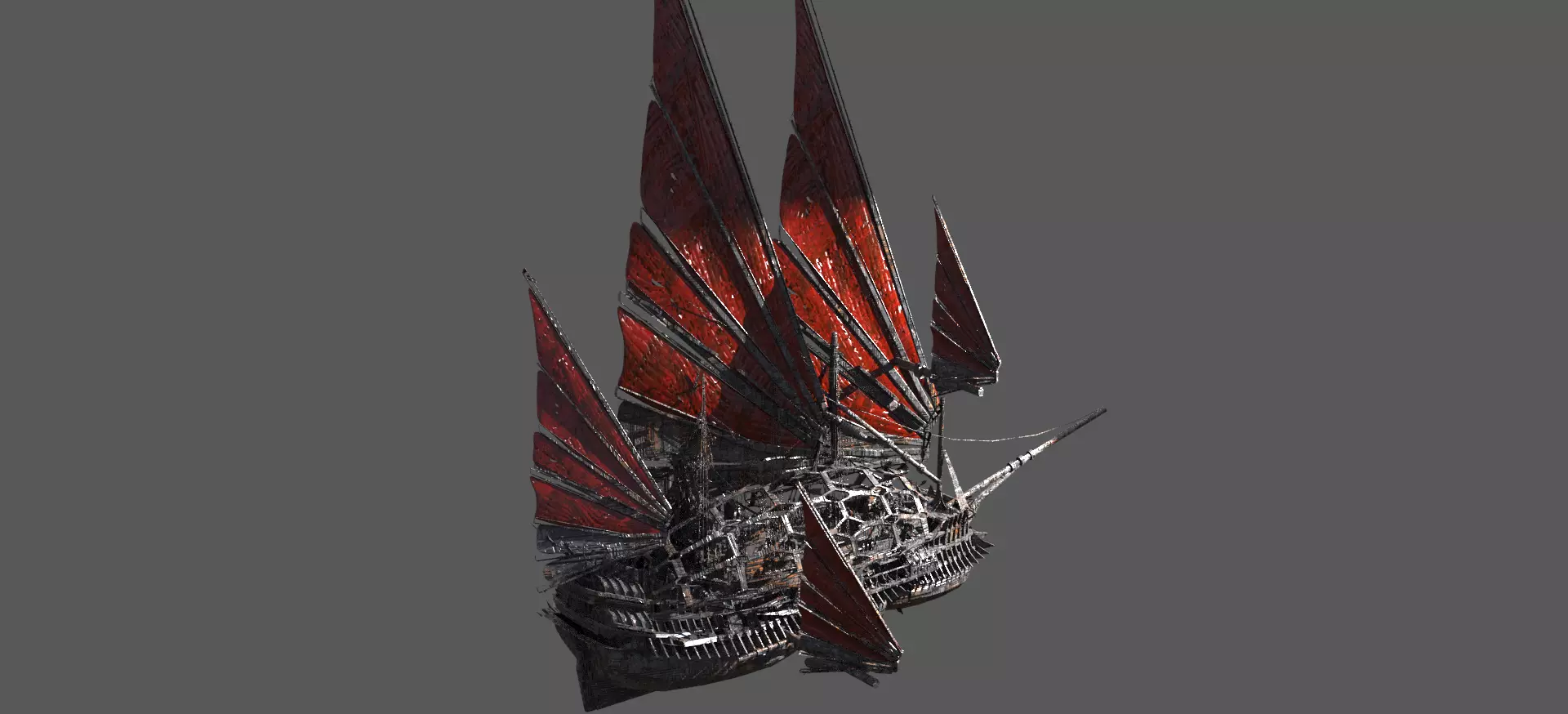 Great Khan Red fin Ship  3D model_0