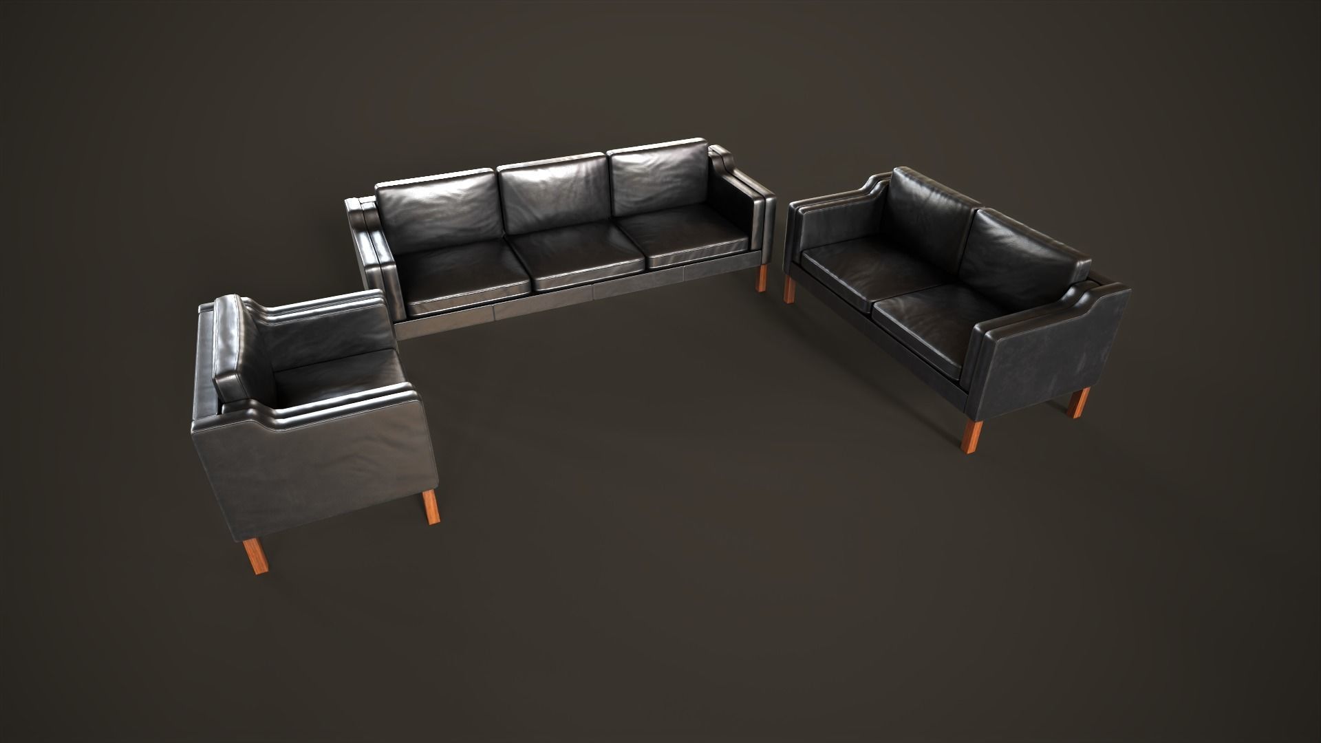 Leather sofas and armchair Low-poly 3D model_2