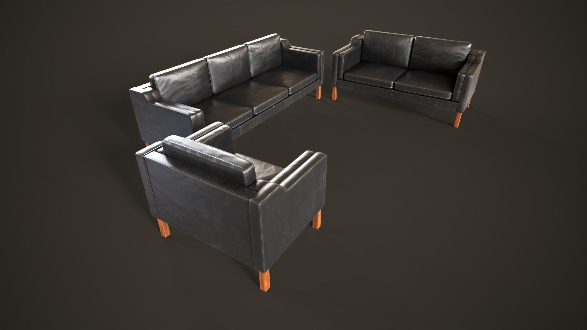 Leather sofas and armchair Low-poly 3D model_1