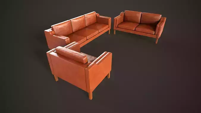Leather sofas and armchair Low-poly 3D model Leather sofas and armchair Low-poly 3D model