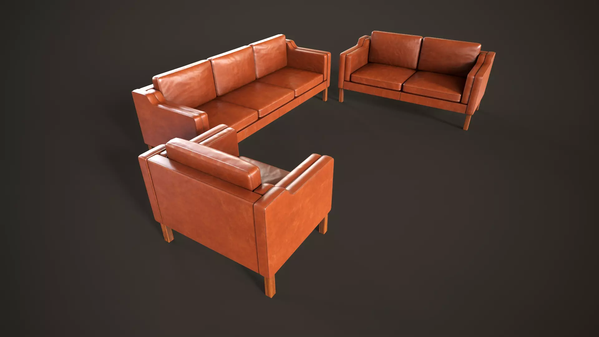 Leather sofas and armchair Low-poly 3D model_0