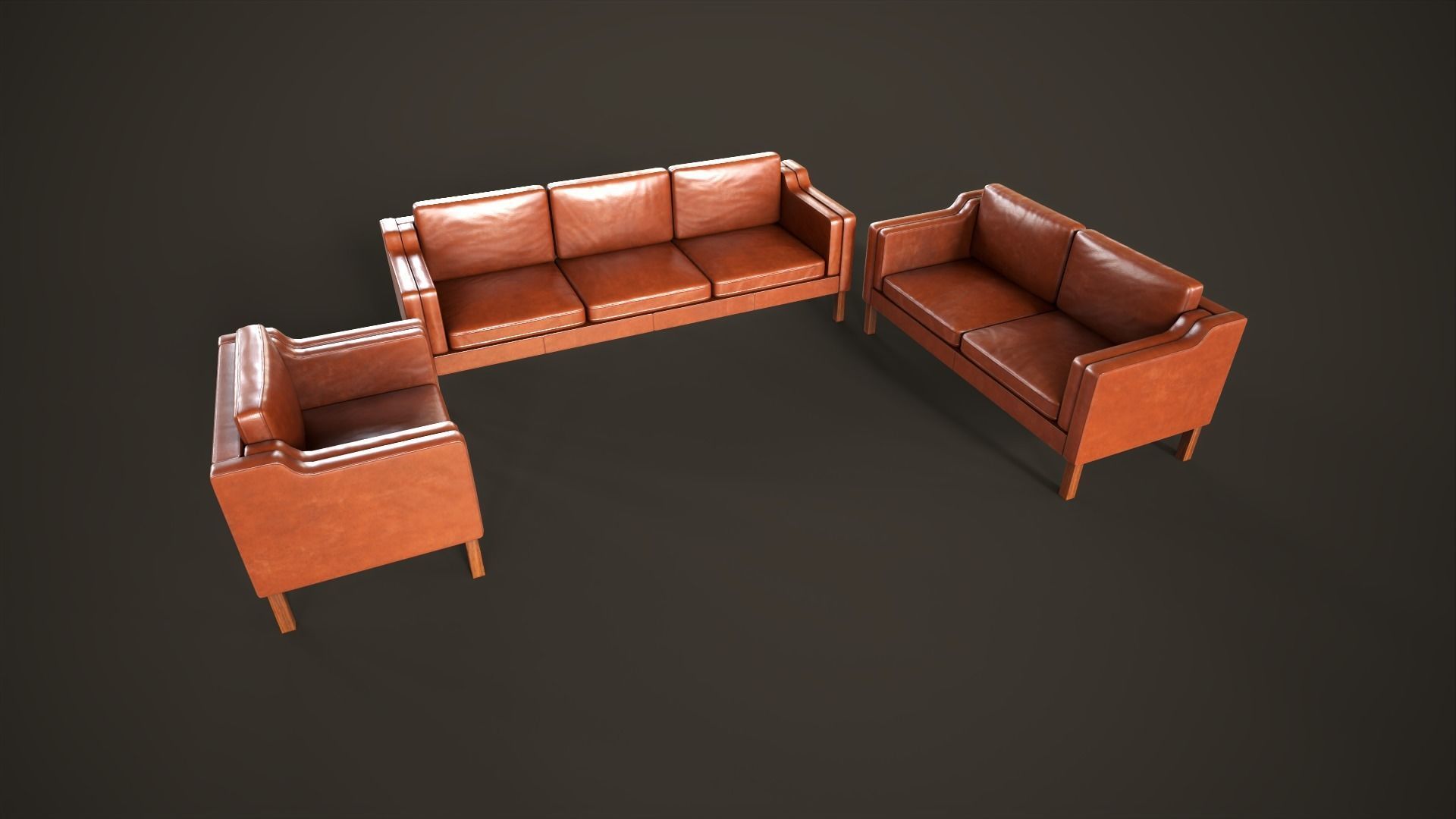 Leather sofas and armchair Low-poly 3D model_3