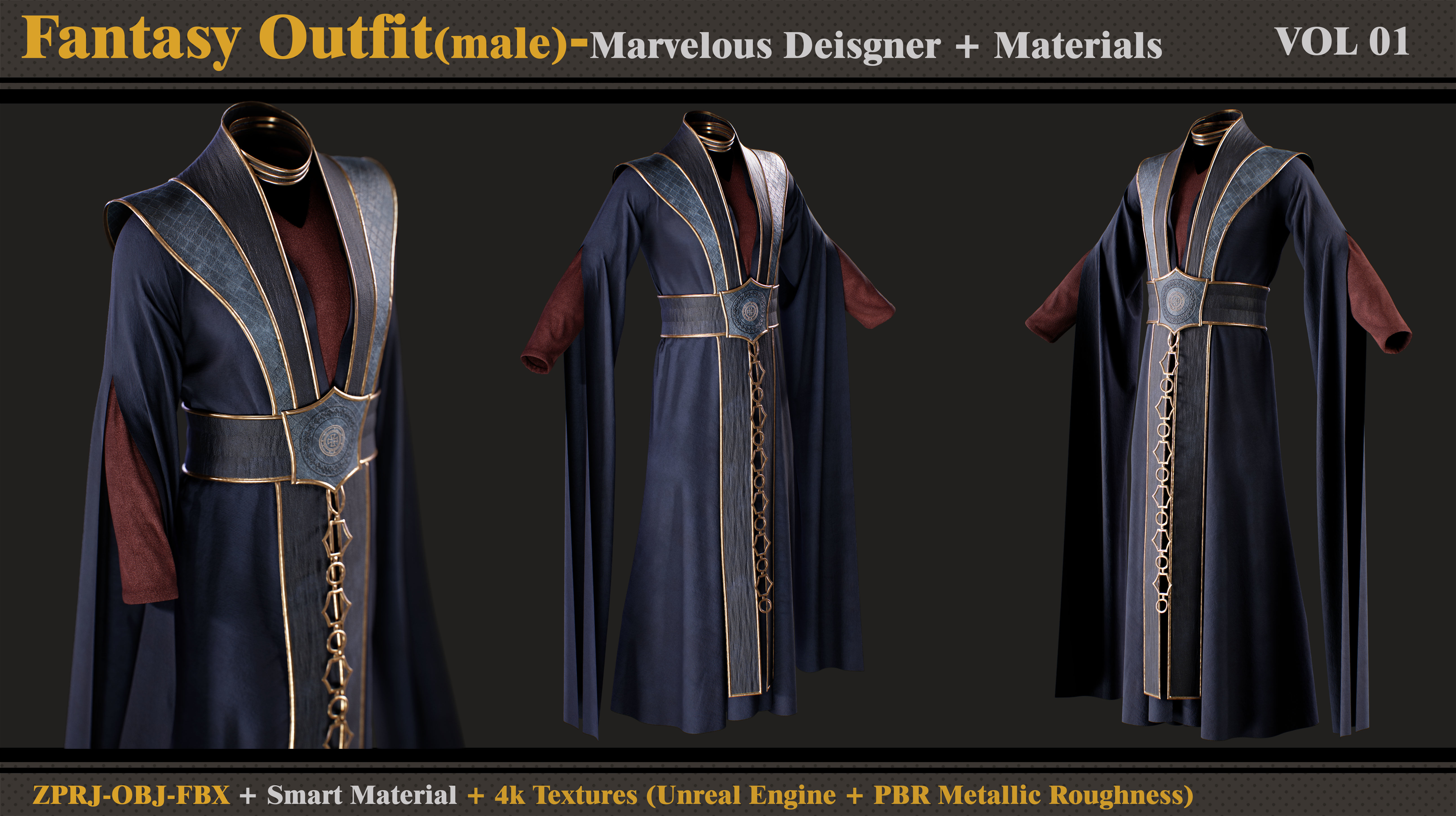 Fantasy Outfit-MD-Clo3d - Smart Material - Textures- OBJ- FBX 3D model_2