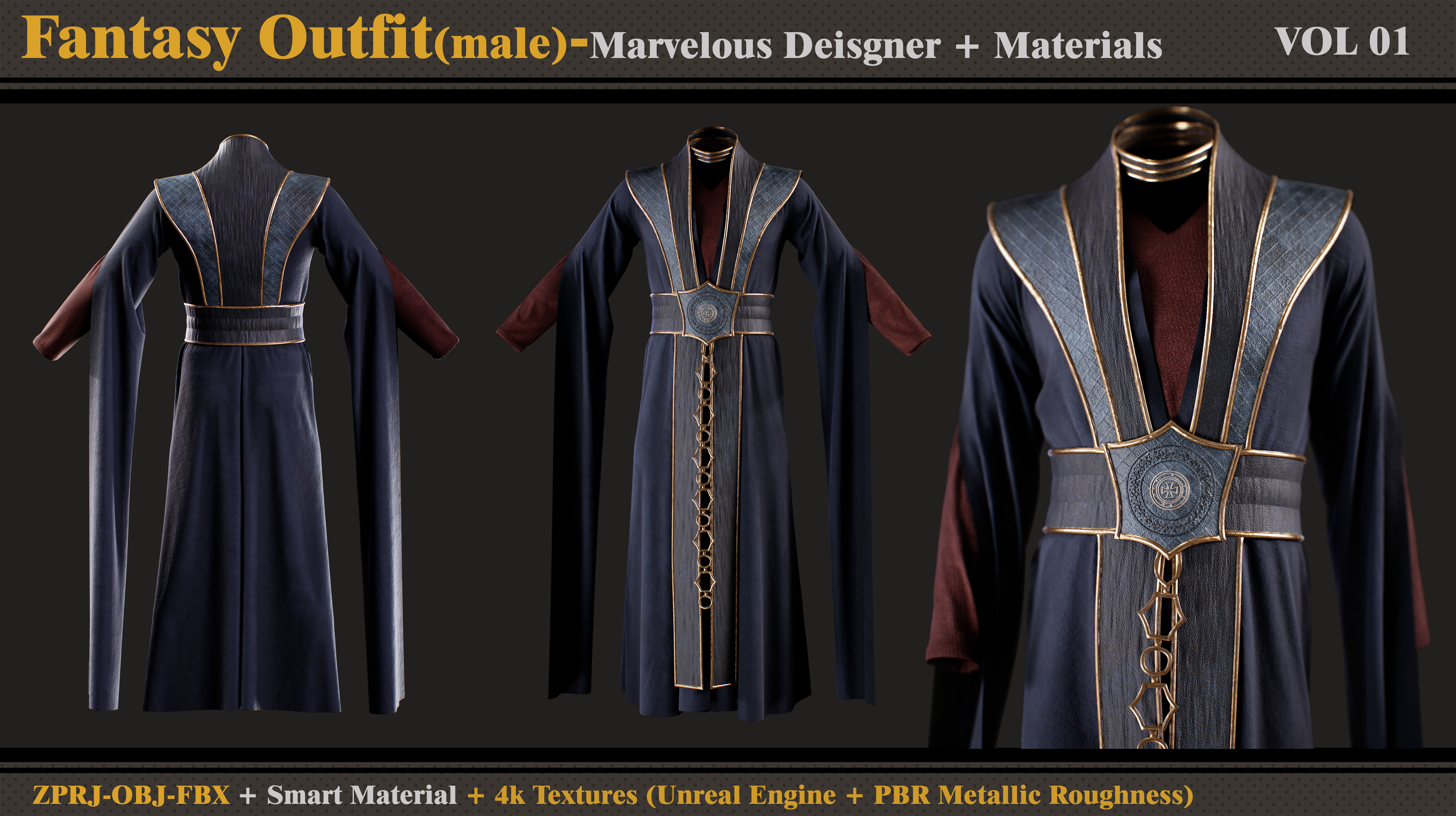 Fantasy Outfit-MD-Clo3d - Smart Material - Textures- OBJ- FBX 3D model_1