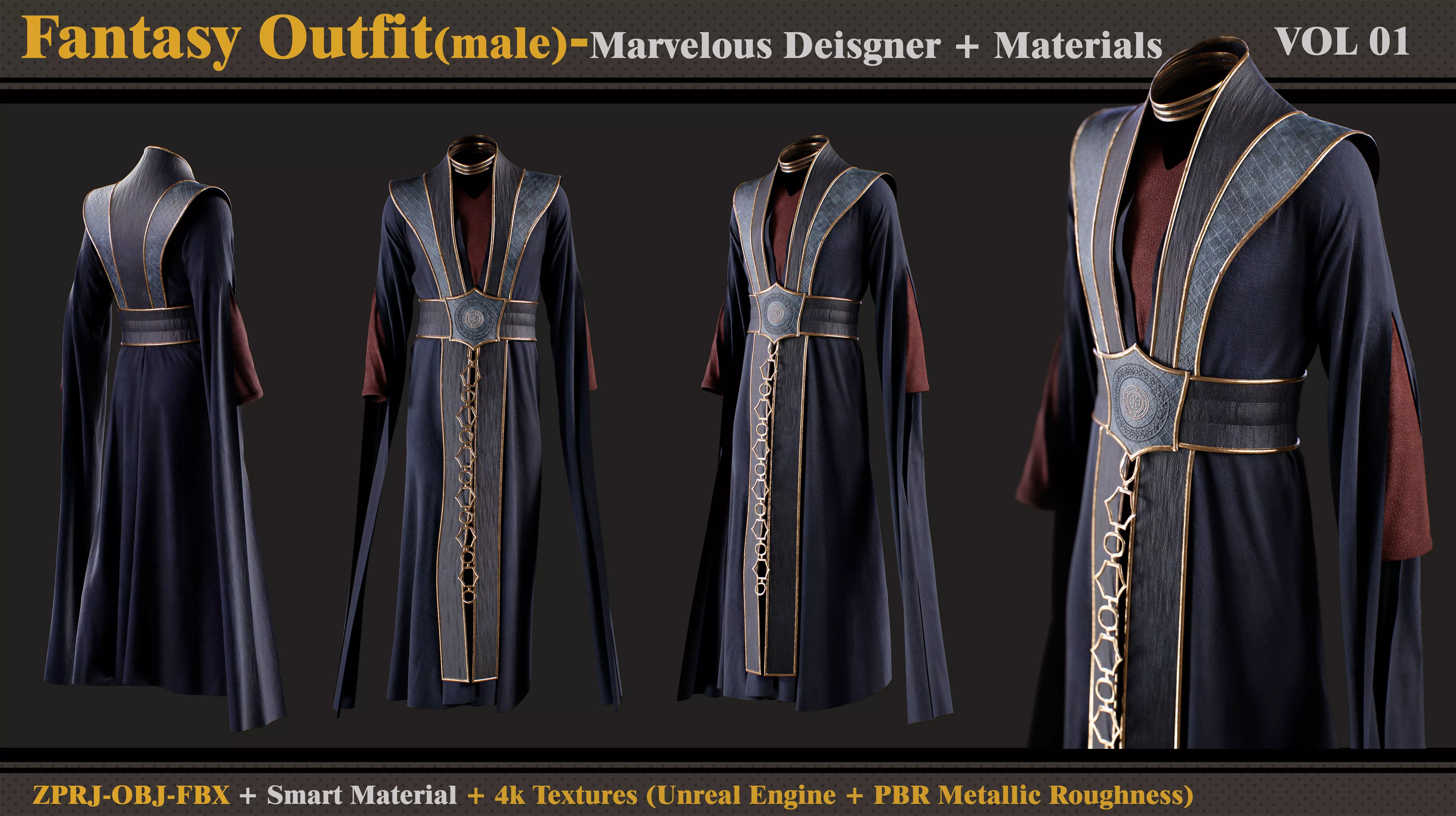 Fantasy Outfit-MD-Clo3d - Smart Material - Textures- OBJ- FBX 3D model_0