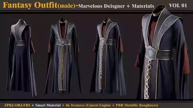 Fantasy Outfit-MD-Clo3d - Smart Material - Textures- OBJ- FBX