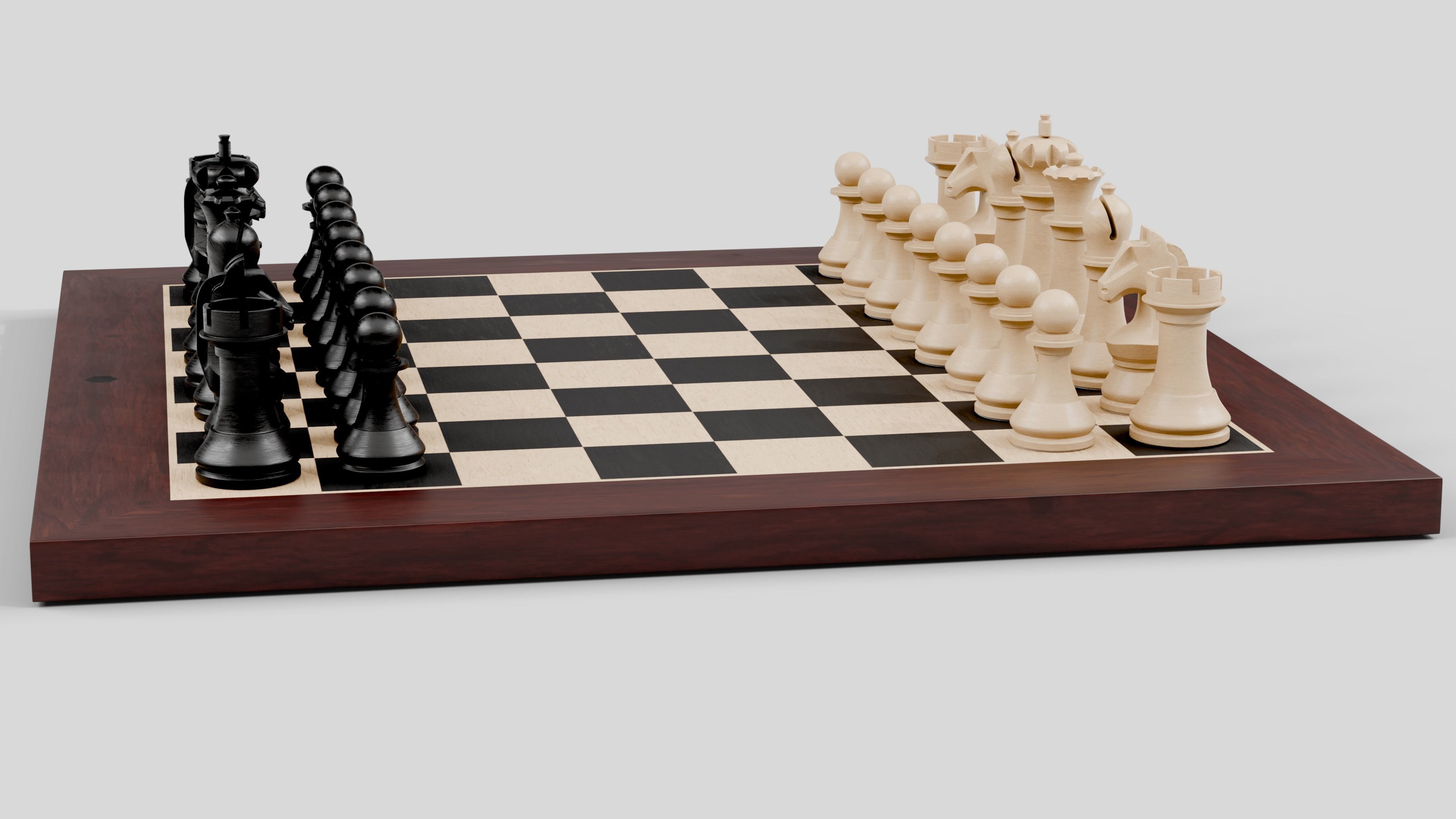 Wooden Chess Set 3D model_2