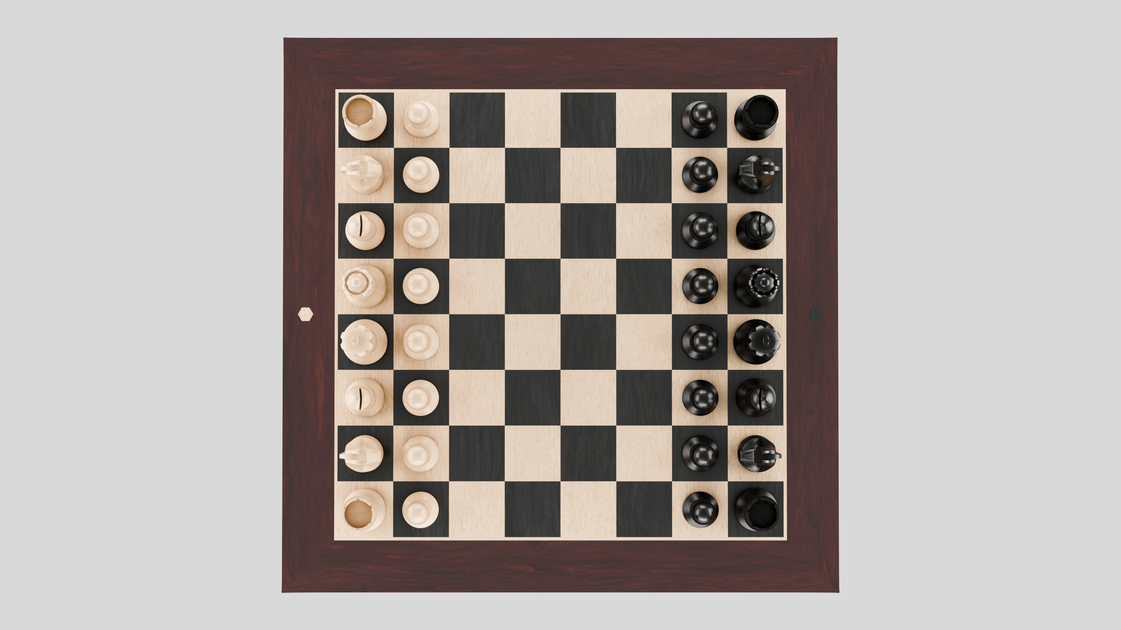 Wooden Chess Set 3D model_3