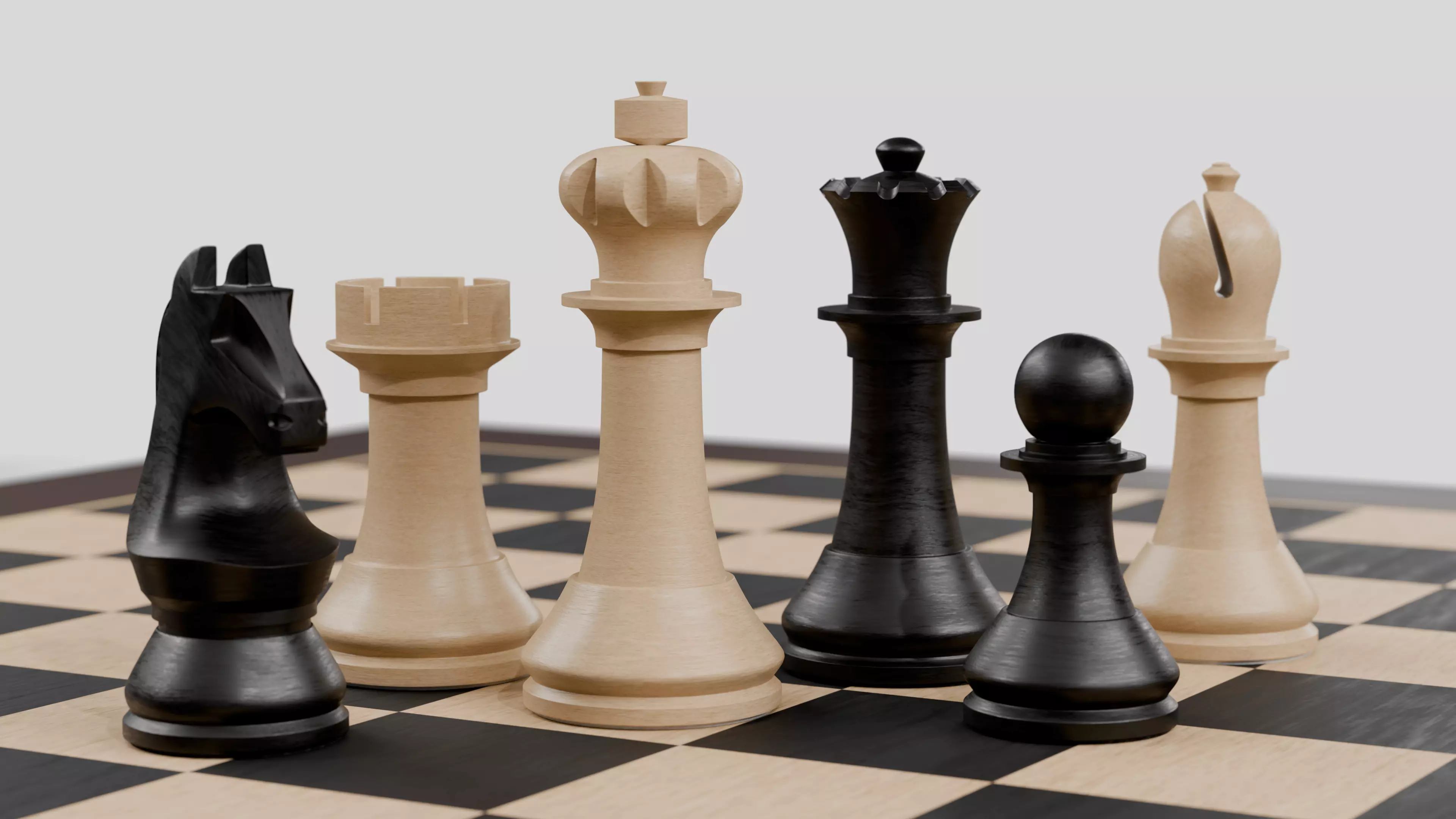 Wooden Chess Set 3D model_0