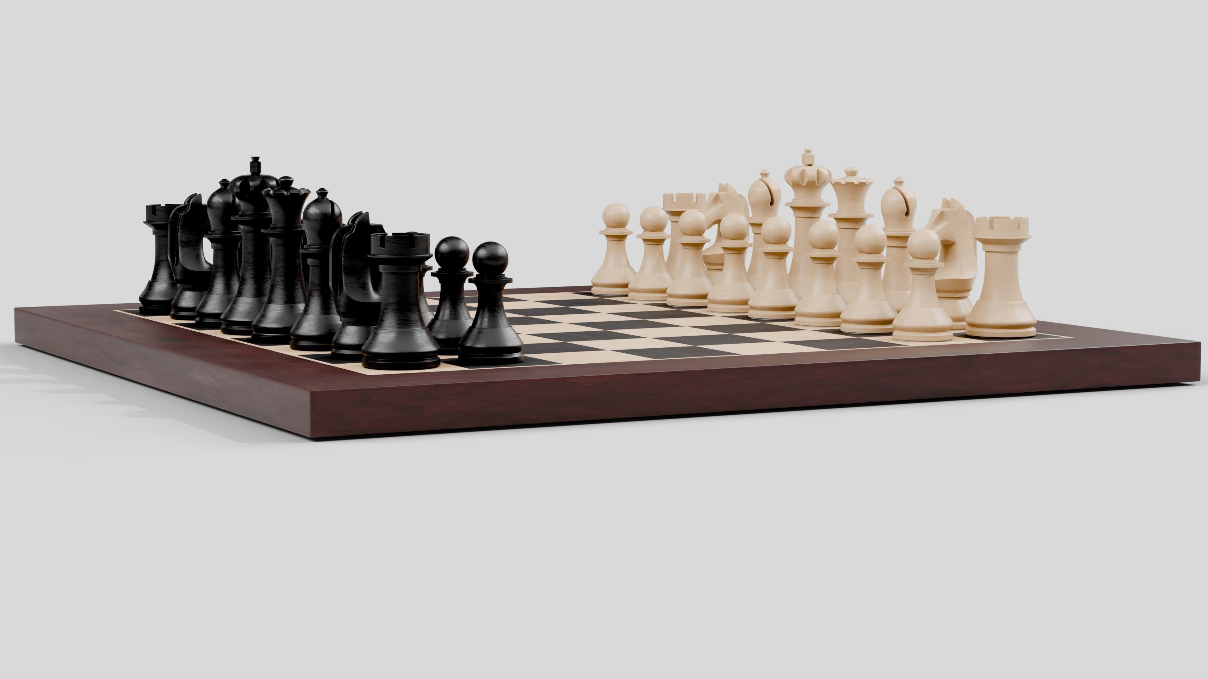 Wooden Chess Set 3D model_1