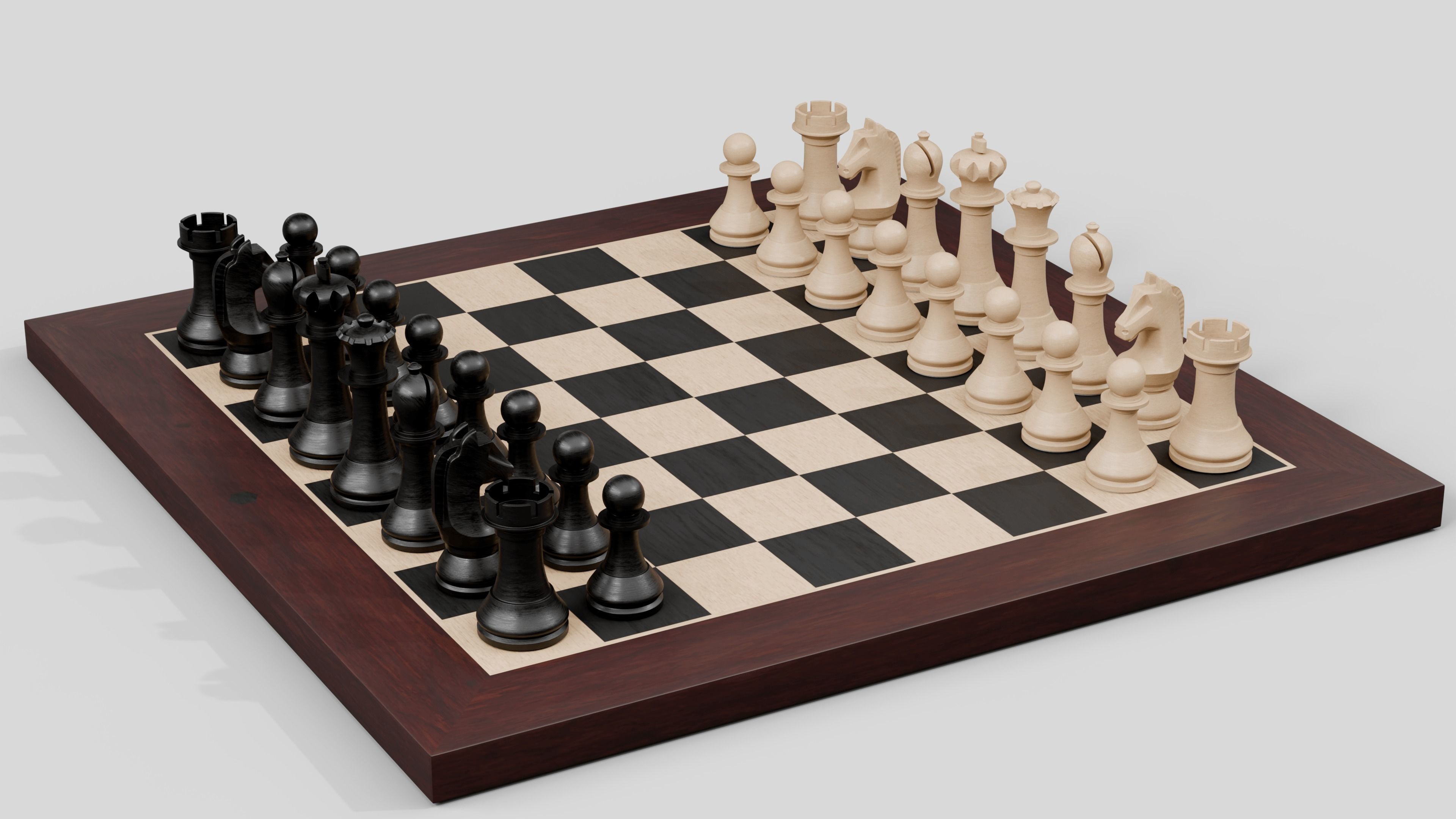Wooden Chess Set 3D model_5