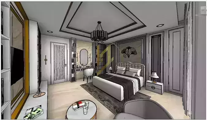 Revit Interior Bedroom classic full parametric family 3D model
