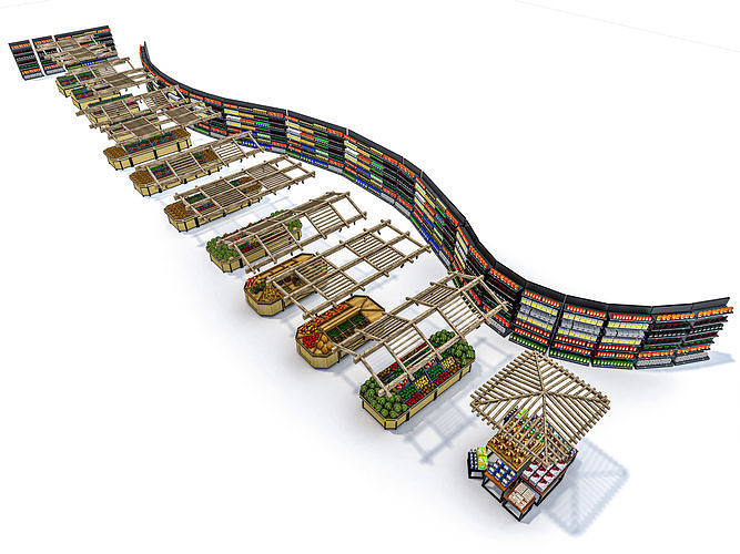 Supermarket  Grocery store showcase Fruits and vegetables 3D model