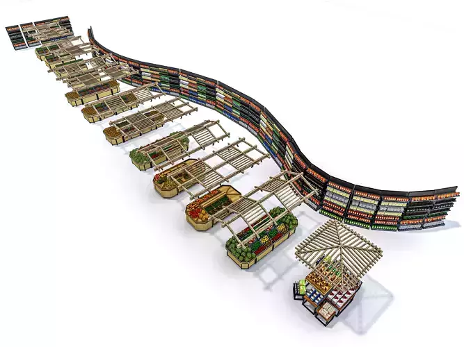 Supermarket  Grocery store showcase Fruits and vegetables 3D model
