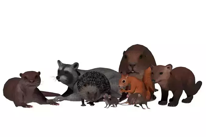 Pack of small animals Low-poly 3D model