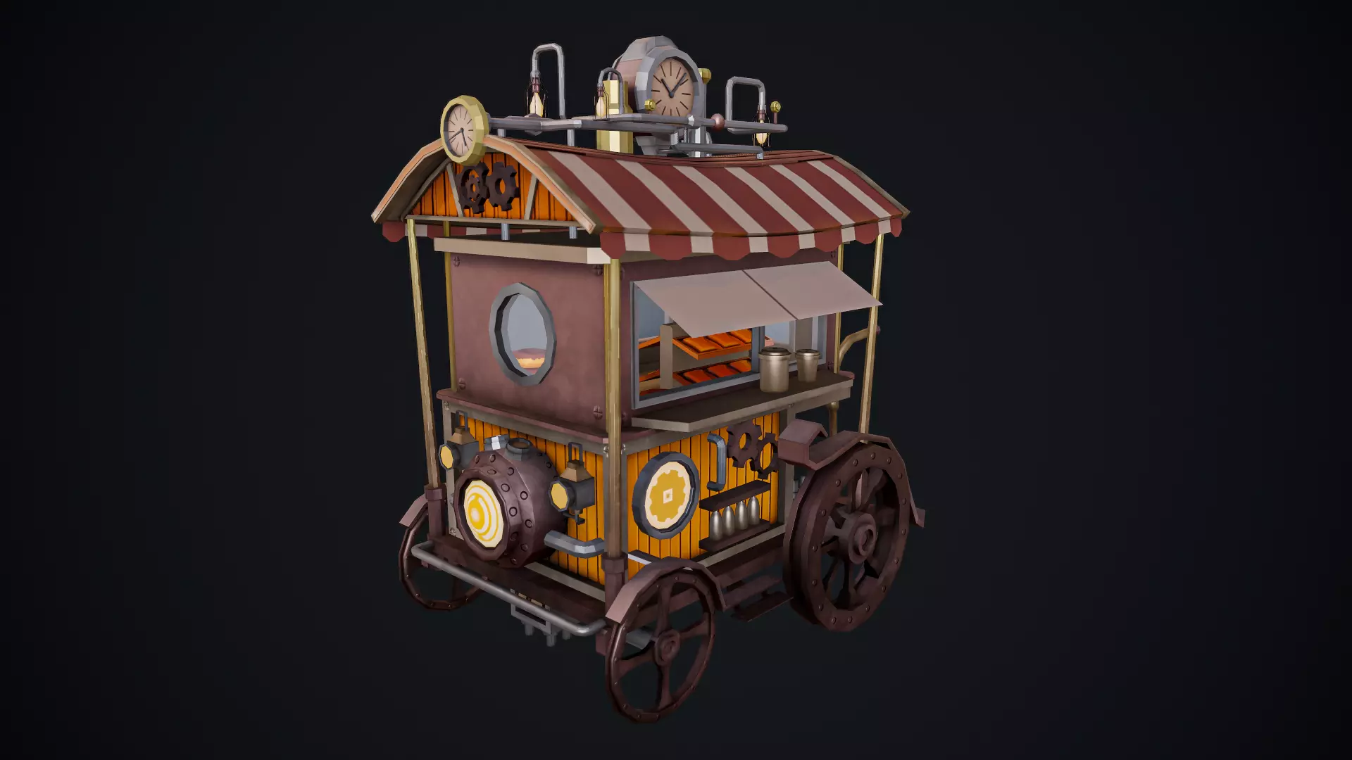 Steampunk Food Cart Low-poly 3D model