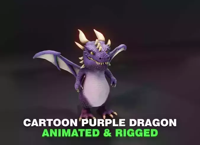 Cartoon Purple Dragon Animated 3D Model Low-poly 3D model