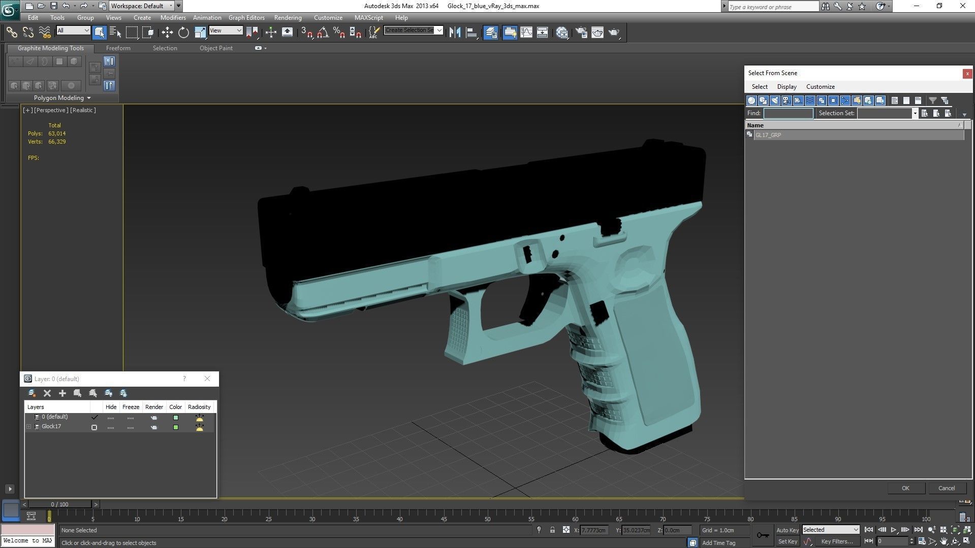 Glock 17 Blue Low-poly 3D model_21