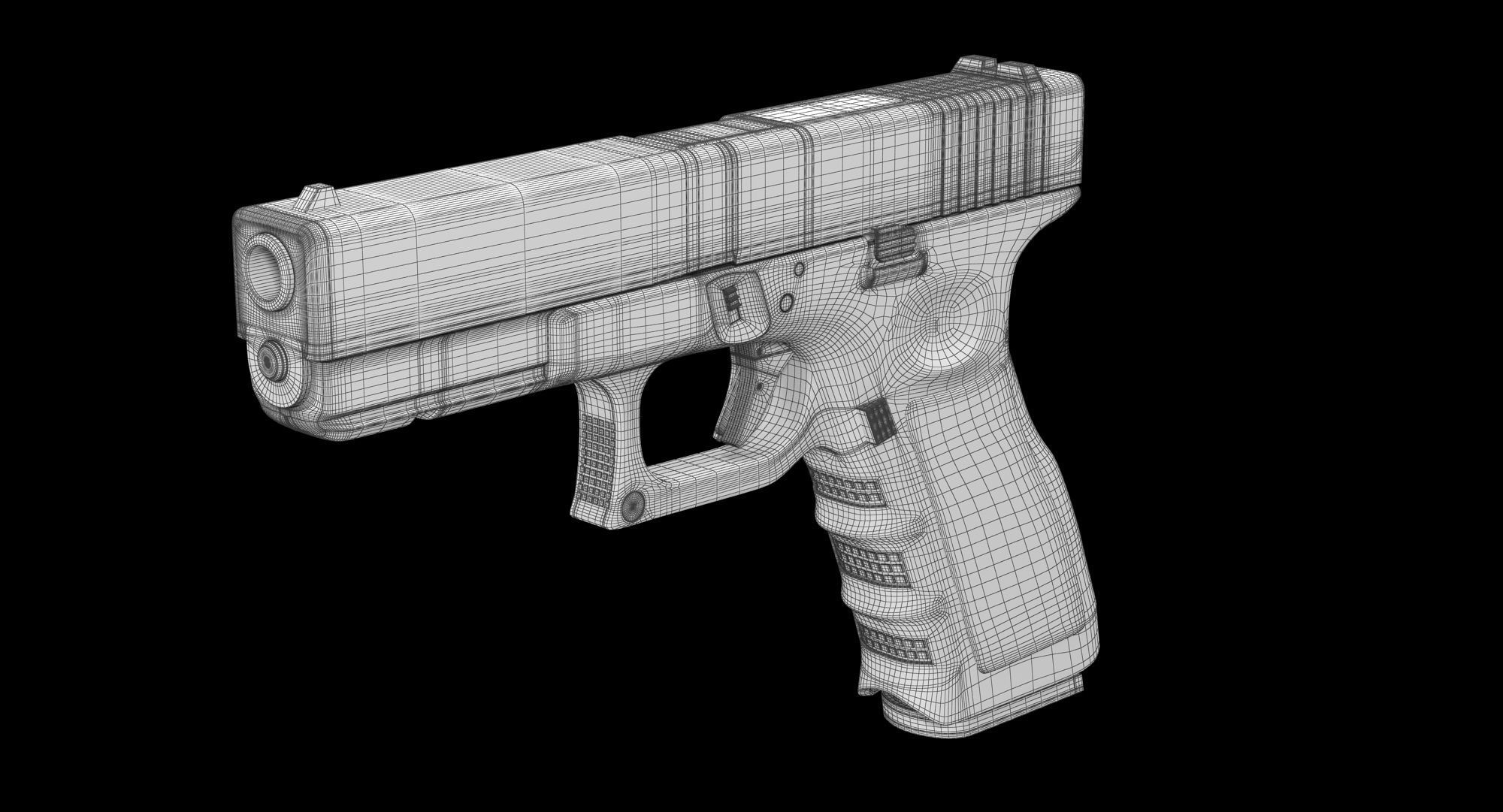 Glock 17 Blue Low-poly 3D model_2