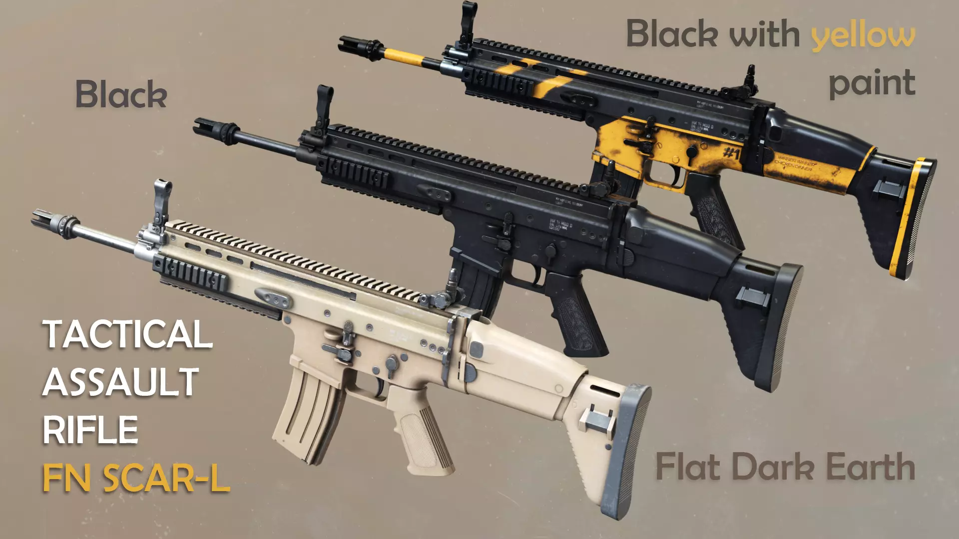SCAR-L - FDE Black Noir PUBG Low-poly 3D model_0