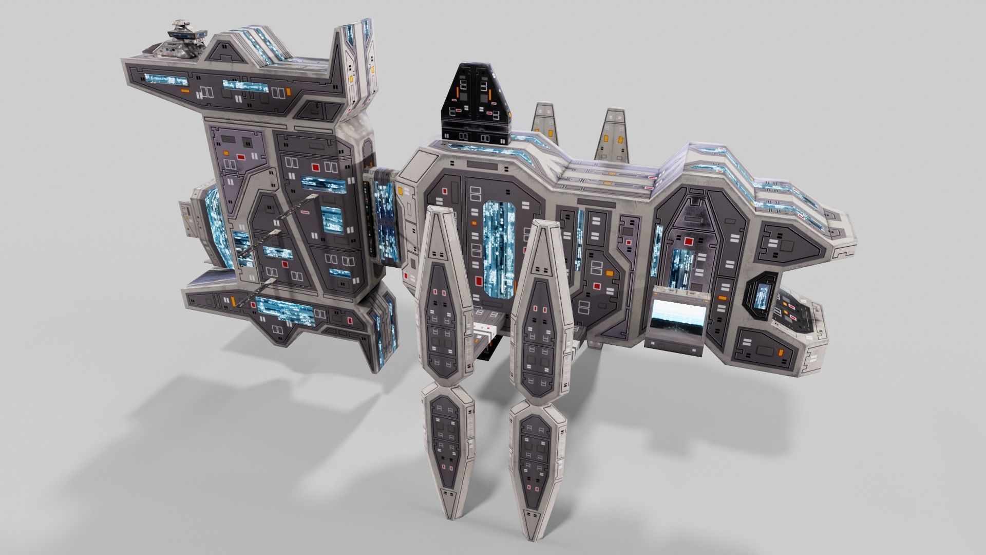 Sci-fi space outpost Low-poly 3D model_4