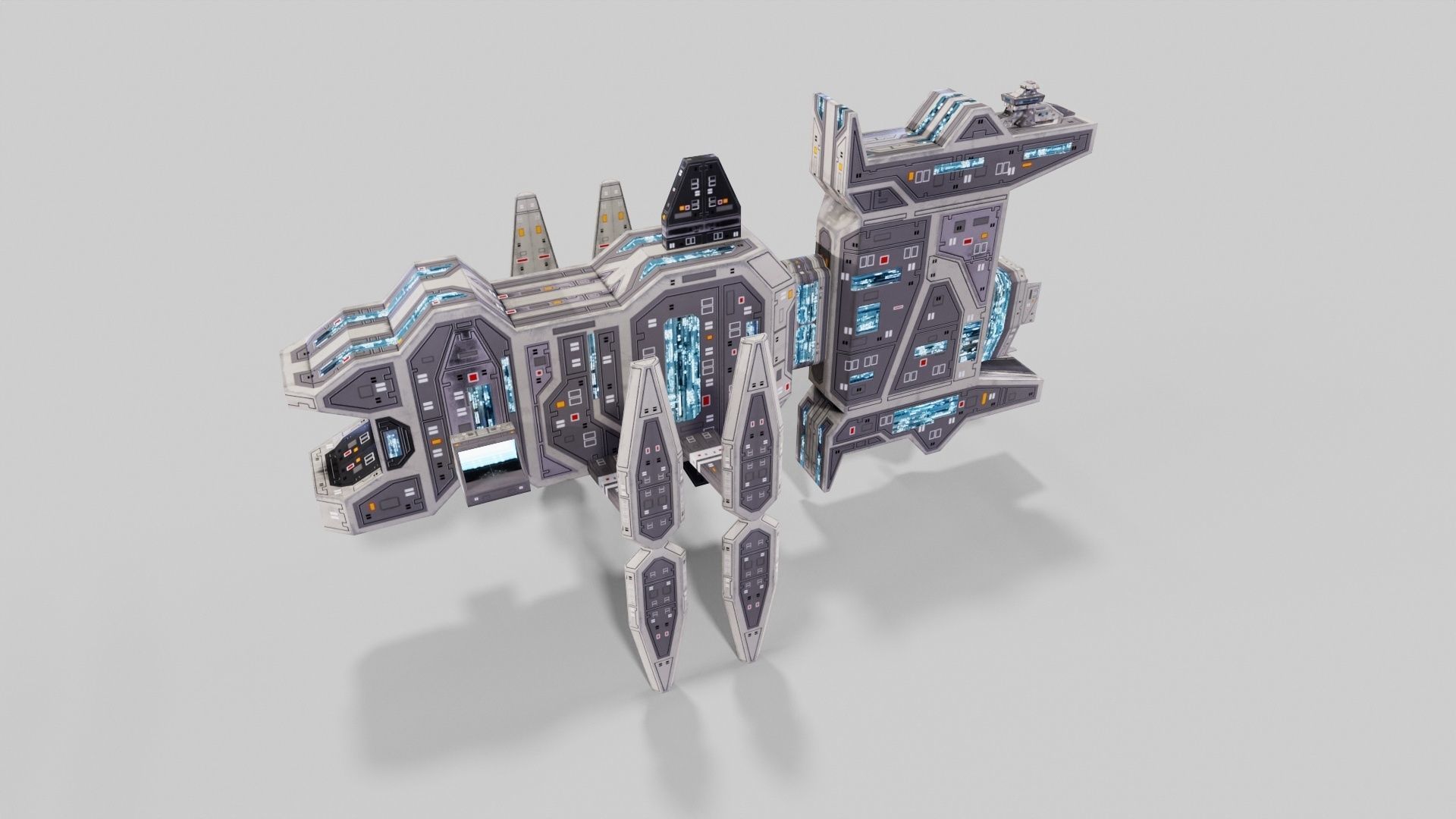 Sci-fi space outpost Low-poly 3D model_3
