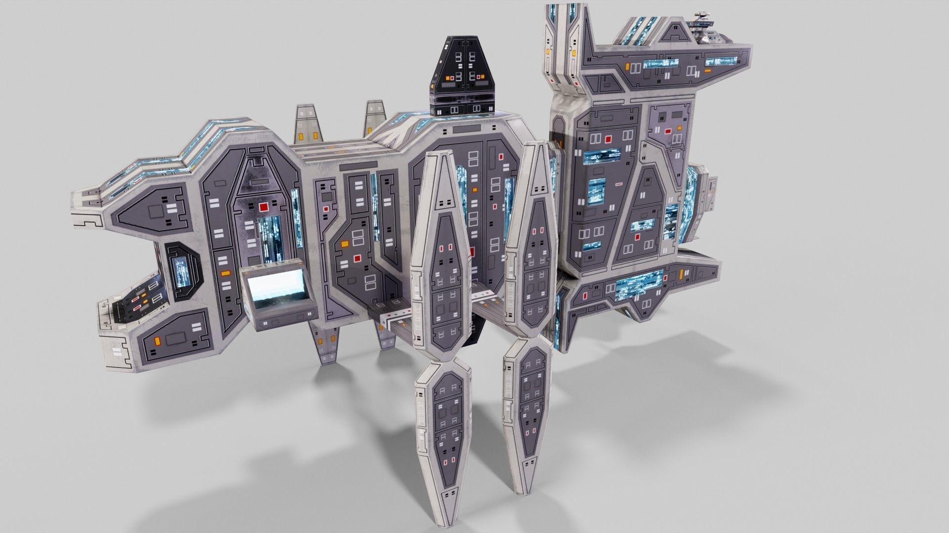 Sci-fi space outpost Low-poly 3D model_1